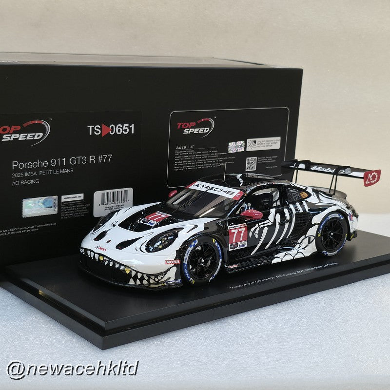 Porsche 911 GT3 R #77 AO Racing 2025 IMSA Petit Le Mans # Top Speed 1/18 #TS0651